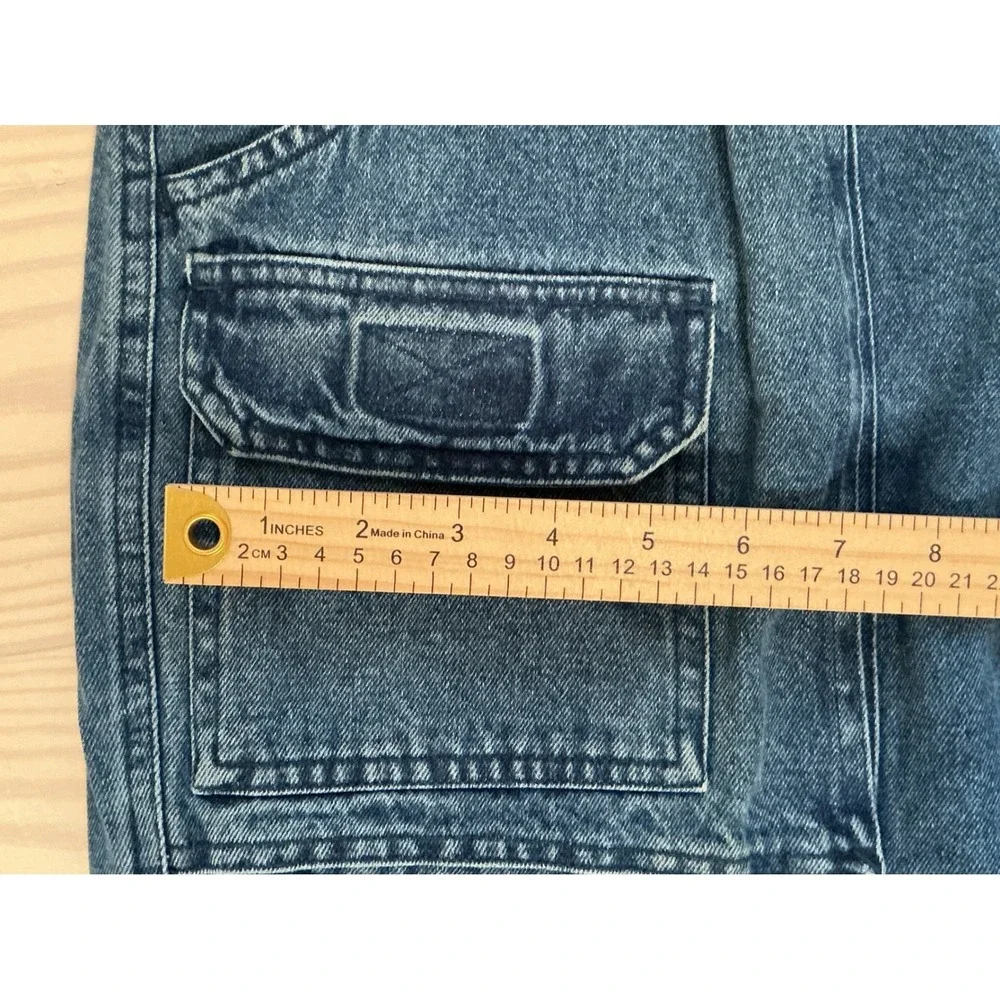 RW Rugged Vintage Mens Blue Denim Cargo Pants Pleated Relaxed Fit 36x32 Utility